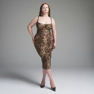 SKIMS X Dolce Gabbana Plus Size Leopard Print Midi Body Dress 3X